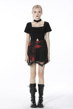 Load image into Gallery viewer, Punk black red tie-dyed covered mesh mini skirt KW207