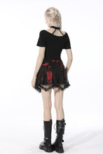 Load image into Gallery viewer, Punk black red tie-dyed covered mesh mini skirt KW207