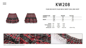 Punk red white plaid mesh sweet cool mini skirt  KW208