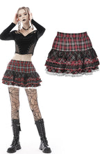Load image into Gallery viewer, Punk red white plaid mesh sweet cool mini skirt  KW208