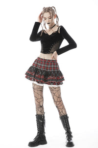 Punk red white plaid mesh sweet cool mini skirt  KW208