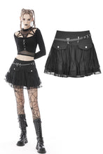 Load image into Gallery viewer, Punk mesh studded flap mini skirt KW210