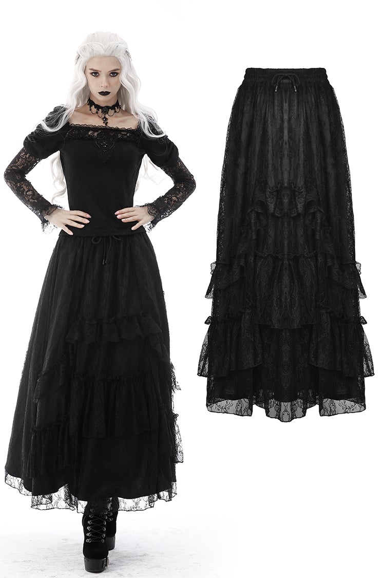 Gothic elegant frilly lace long skirt KW214 – DARK IN LOVE