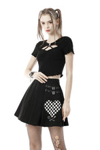 Load image into Gallery viewer, Punk black white check heart pleated skirt KW225