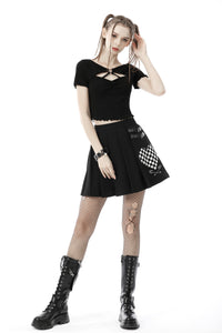 Punk black white check heart pleated skirt KW225