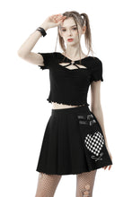 Load image into Gallery viewer, Punk black white check heart pleated skirt KW225