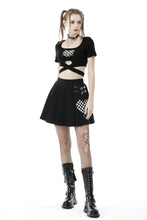 Load image into Gallery viewer, Punk black white check heart pleated skirt KW225