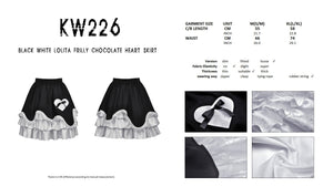Black white lolita frilly chocolate heart skirt KW226
