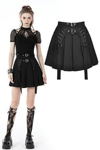 Load image into Gallery viewer, Black punk rock double buckle pleated skirt KW234