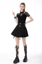 Load image into Gallery viewer, Black punk rock double buckle pleated skirt KW234