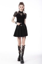 Load image into Gallery viewer, Black punk rock double buckle pleated skirt KW234