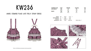 Angel coming plaid lace frilly strap dress KW236