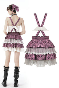 Angel coming plaid lace frilly strap dress KW236