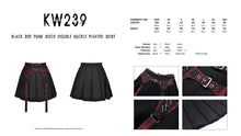 Load image into Gallery viewer, Black red punk rock double buckle pleated skirt KW239