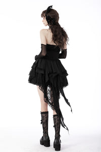 Gothic luxe frilly tail high low tunic skirt KW249