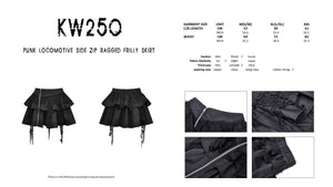 Punk locomotive side zip ragged frilly skirt KW250