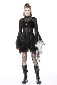 Punk rock lace up shiny PU lace skirt KW258