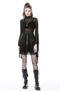 Punk rock lace up shiny PU lace skirt KW258