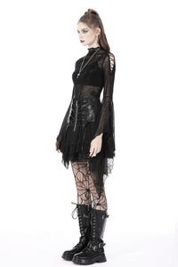 Punk rock lace up shiny PU lace skirt KW258