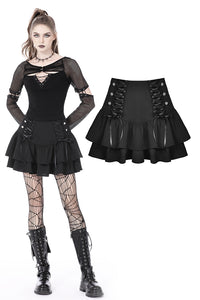 Black elegant lady lace up frilly skirt KW261