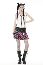 Load image into Gallery viewer, Punk metal PU pink plaid bear mini skirt  KW286