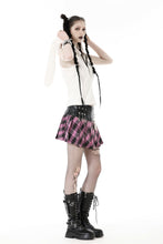 Load image into Gallery viewer, Punk metal PU pink plaid bear mini skirt  KW286