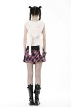 Load image into Gallery viewer, Punk metal PU pink plaid bear mini skirt  KW286