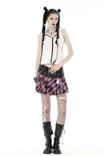 Load image into Gallery viewer, Punk metal PU pink plaid bear mini skirt  KW286