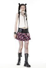 Load image into Gallery viewer, Punk metal PU pink plaid bear mini skirt  KW286