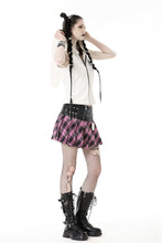 Load image into Gallery viewer, Punk metal PU pink plaid bear mini skirt  KW286