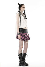 Load image into Gallery viewer, Punk metal PU pink plaid bear mini skirt  KW286