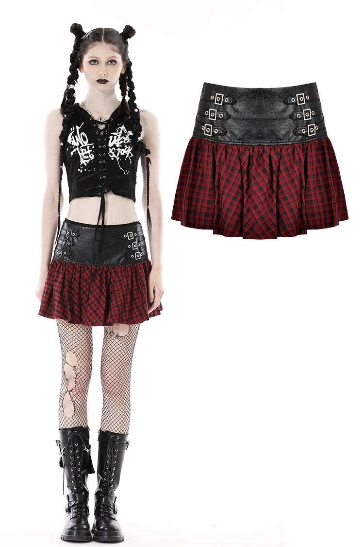 Punk PU red plaid mini skirt KW290 – DARK IN LOVE