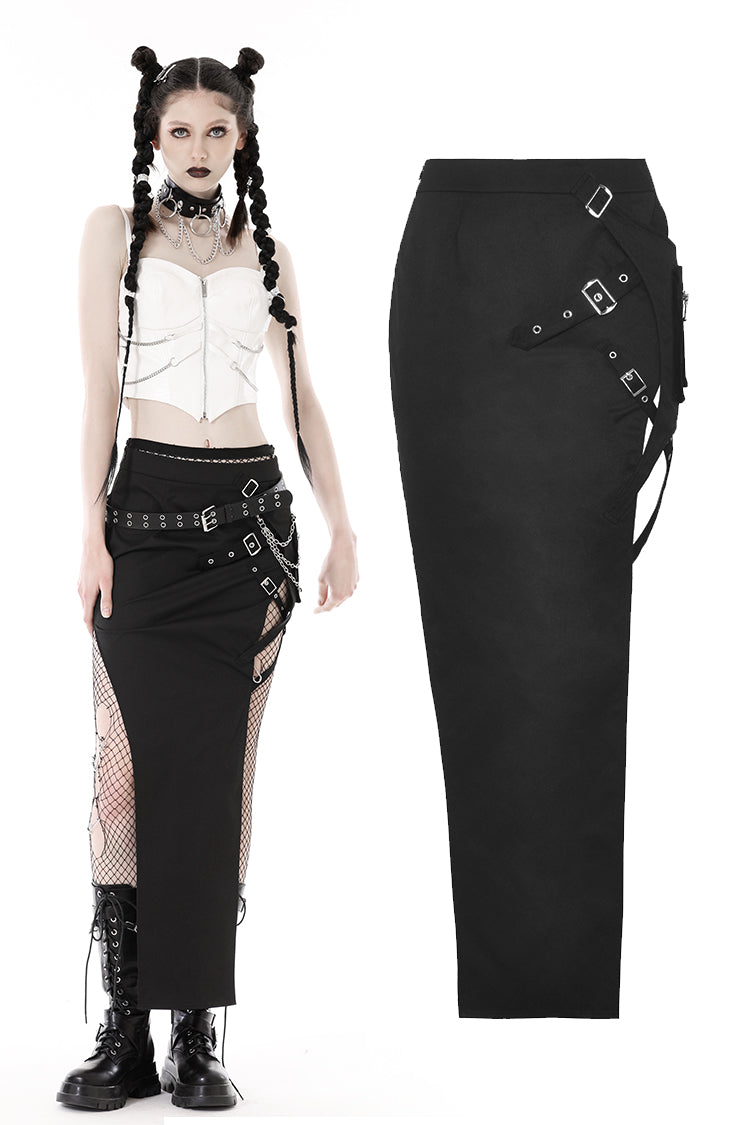 Punk rock metal side bag tight long skirt KW302