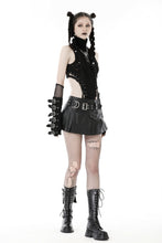 Load image into Gallery viewer, Punk PU metal belt asymmetrical pleated mini skirt KW304