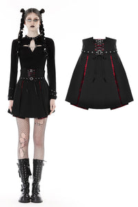 Punk Black red plaid pleated high waist skirt KW305