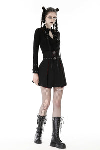 Punk Black red plaid pleated high waist skirt KW305