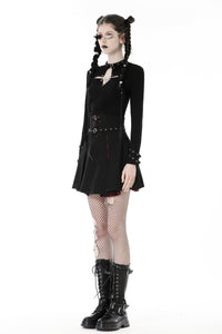 Punk Black red plaid pleated high waist skirt KW305