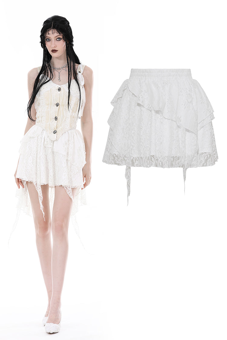 Snow white irregular lace skirt KW329