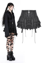 Load image into Gallery viewer, Punk rock eyelet drop tulle mini skirt KW332