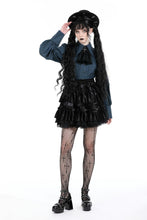 Load image into Gallery viewer, Black lolita frilly layered velvet mini skirt KW339