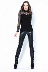 Punk grid flower artificial leather legging pants PW075 - Gothlolibeauty
