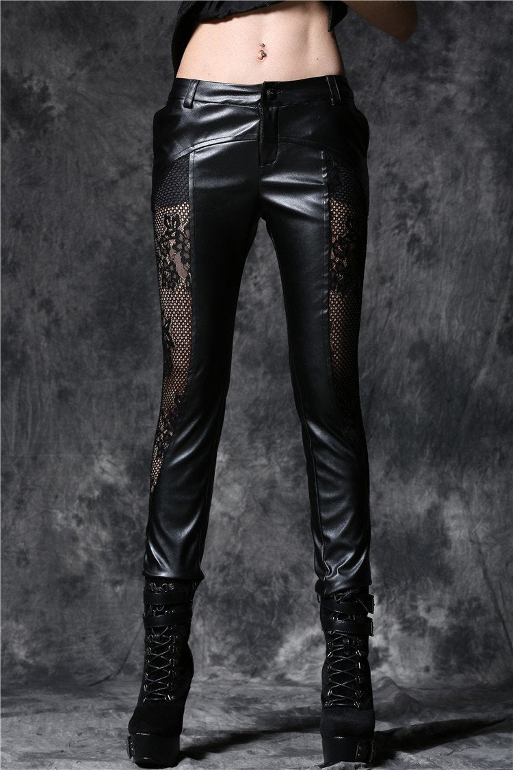 Gothic punk leather pants with lace and elegant curve