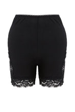 Load image into Gallery viewer, Black knitted short legging with side flower PW086 - Gothlolibeauty