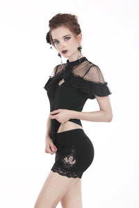 Black knitted short legging with side flower PW086 - Gothlolibeauty