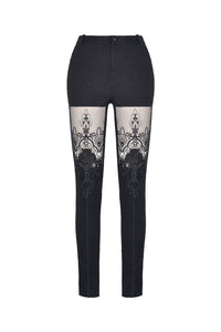 Women gothic punk victorian tight trousers with flower PW089 - Gothlolibeauty