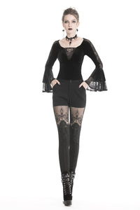 Women gothic punk victorian tight trousers with flower PW089 - Gothlolibeauty