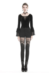 Women gothic punk victorian tight trousers with flower PW089 - Gothlolibeauty
