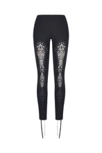 Load image into Gallery viewer, Women gothic leggings with flower and back lace up PW094 - Gothlolibeauty