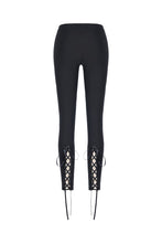 Load image into Gallery viewer, Women gothic leggings with flower and back lace up PW094 - Gothlolibeauty