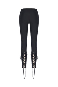 Women gothic leggings with flower and back lace up PW094 - Gothlolibeauty